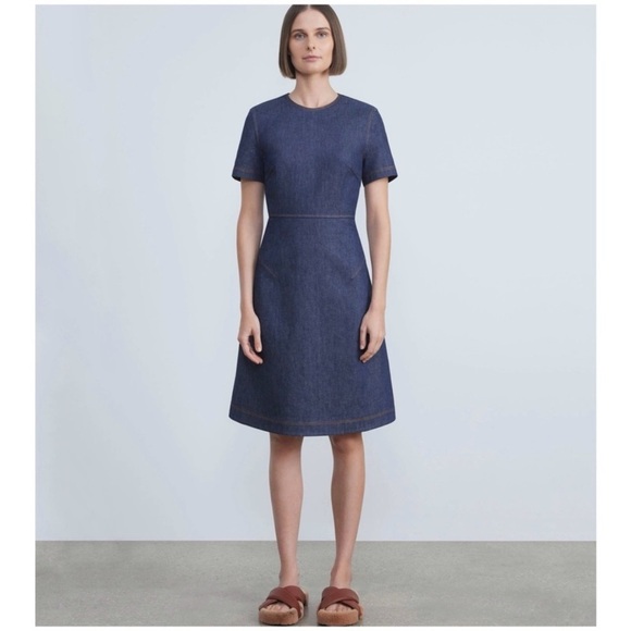 Lafayette 148 New York Fit-&-Flare Denim midi  Dress NWT - Picture 1 of 13